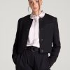 Black Zenvira Textured Collarless Button Front Cropped Blazer Jacket Florenlilly