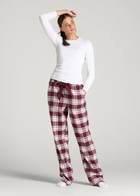 Burgundy Velnoria Plaid Ribbon Tie Waist Relaxed Fit Pajama Pants Florenlilly