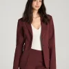 Burgundy Zelvoria Notched Lapel Two Button Fitted Blazer Jacket Florenlilly