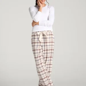 Cream Beige Auvrissa Plaid Ribbon Tie Waist Relaxed Pajama Pants Florenlilly
