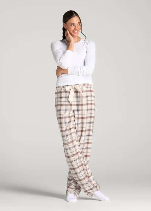 Cream Beige Auvrissa Plaid Ribbon Tie Waist Relaxed Pajama Pants Florenlilly