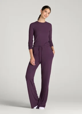 Deep Plum Quenlira Ribbed Knit Drawstring Waist Wide Leg Lounge Pants Florenlilly