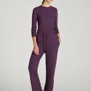 Deep Plum Quenlira Ribbed Knit Drawstring Waist Wide Leg Lounge Pants Florenlilly