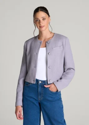Dusty Lilac Zevrina Collarless Textured Button Front Cropped Jacket Florenlilly