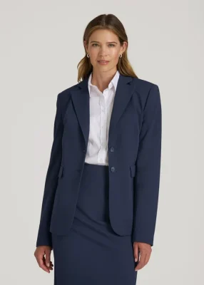 Florenlilly Navy Blue Orvella Notched Lapel Two Button Tailored Blazer Jacket