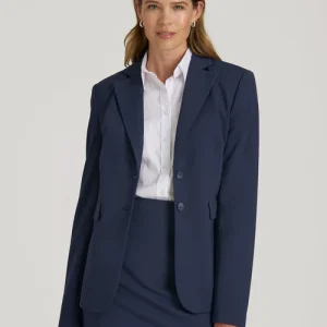 Florenlilly Navy Blue Orvella Notched Lapel Two Button Tailored Blazer Jacket