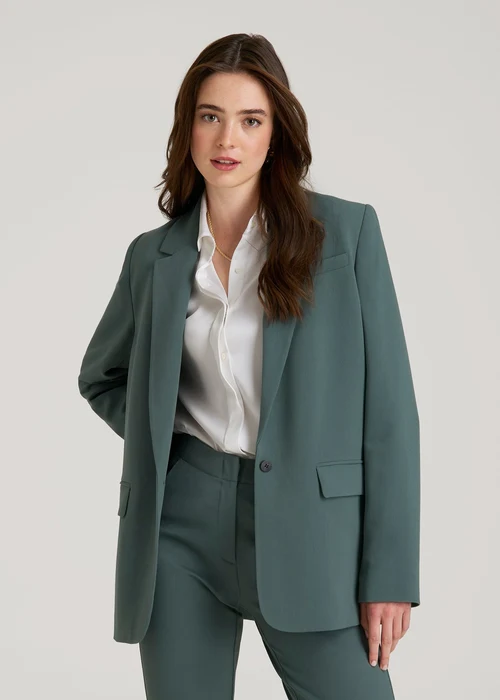 Florenlilly Velmira Sage Green Notched Lapel Single Button Tailored Blazer Jacket