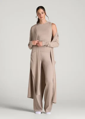 Florenlilly Velquira Sand Beige Drawstring Waist Wide Leg Relaxed Lounge Pants