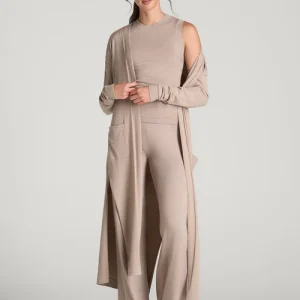 Florenlilly Velquira Sand Beige Drawstring Waist Wide Leg Relaxed Lounge Pants