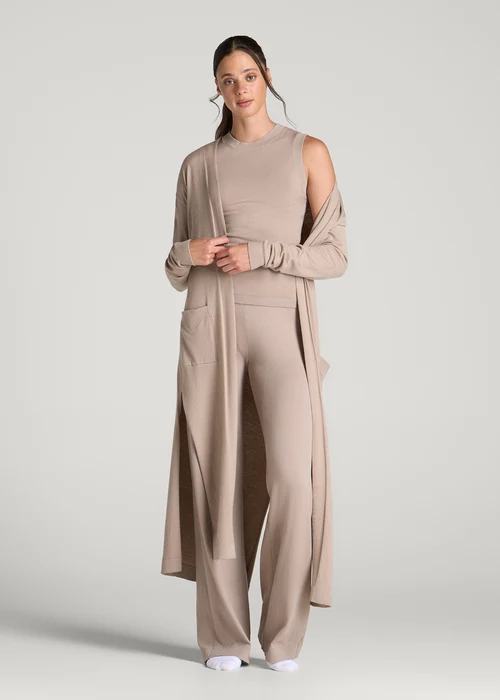 Florenlilly Velquira Sand Beige Drawstring Waist Wide Leg Relaxed Lounge Pants