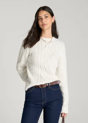 Ivory Virelune Cable Knit Crew Neck Long Sleeve Pullover Sweater Florenlilly