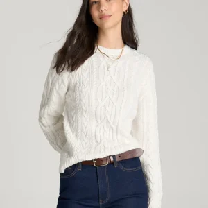 Ivory Virelune Cable Knit Crew Neck Long Sleeve Pullover Sweater Florenlilly