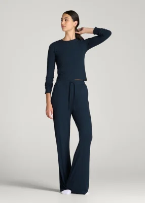 Midnight Navy Zevritha Ribbed Drawstring Wide Leg Lounge Pants Florenlilly