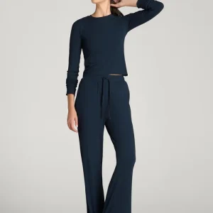 Midnight Navy Zevritha Ribbed Drawstring Wide Leg Lounge Pants Florenlilly