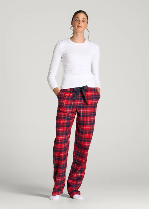 Red Navy Cevrissa Plaid Black Ribbon Tie Waist Relaxed Pajama Pants Florenlilly